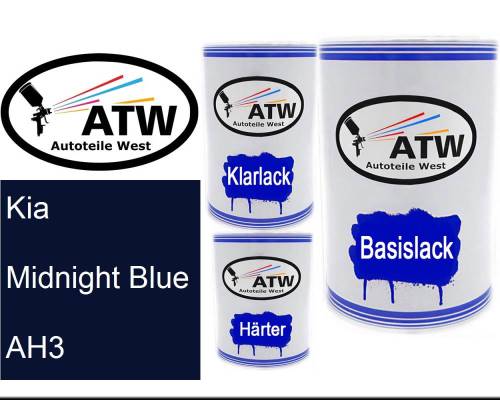 Kia, Midnight Blue, AH3: 500ml Lackdose + 500ml Klarlack + 250ml Härter - Set, von ATW Autoteile West.